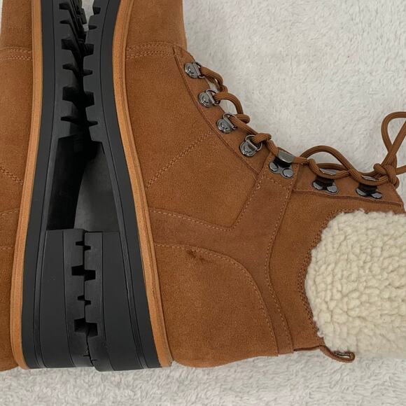 Marc Fisher Womens 10M Isabel Boots Brown Leather Suede Lace Up Faux Fur Winter - Picture 9 of 13